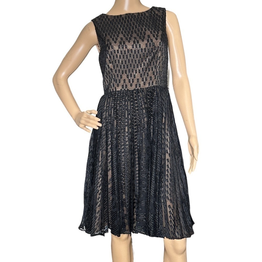 Adrianna Papell pleated black dress sleeveless 4